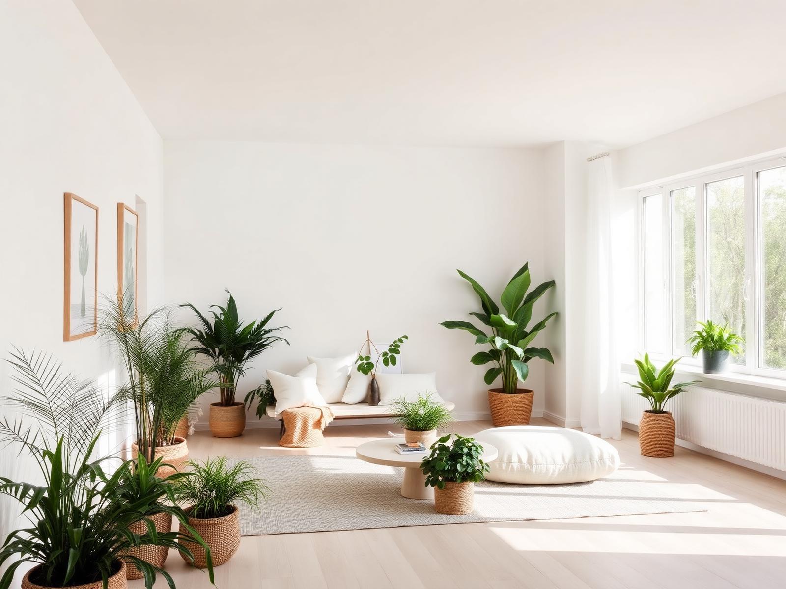 Bright indoor room with plants and clean air