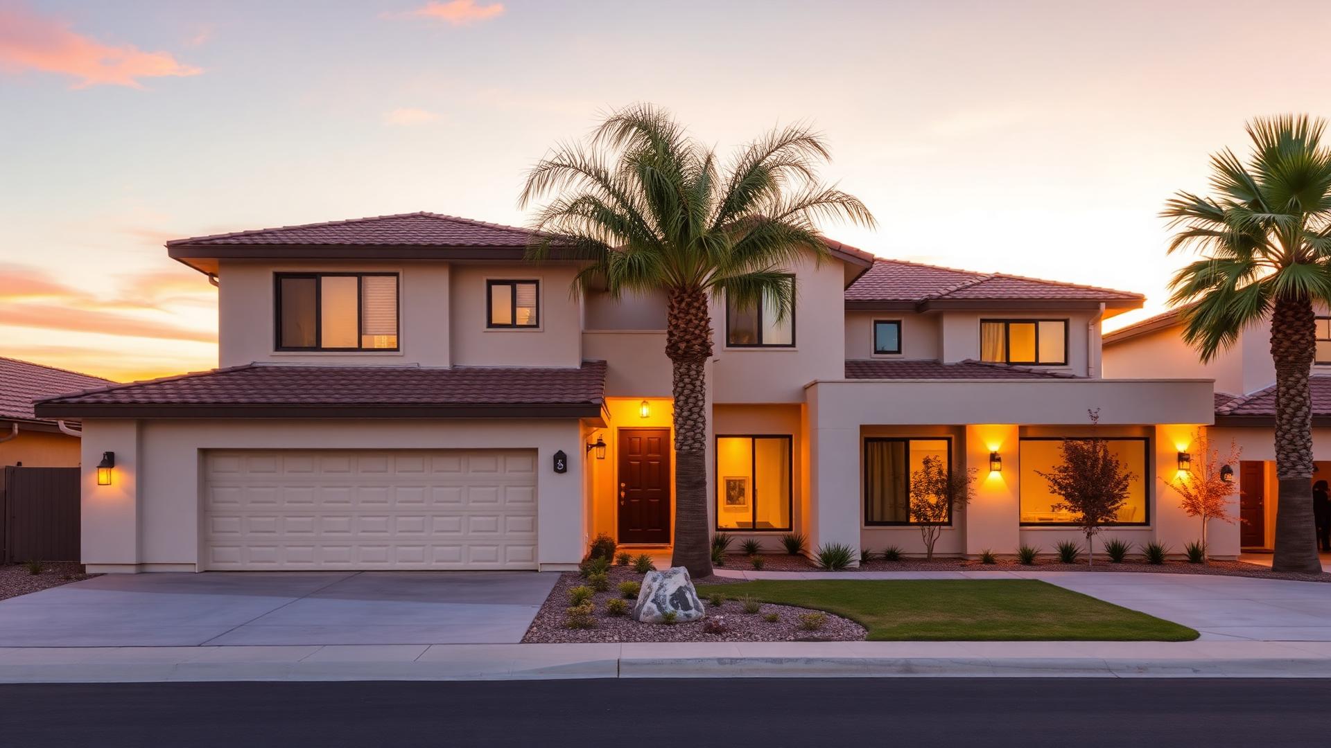 Modern home at sunset